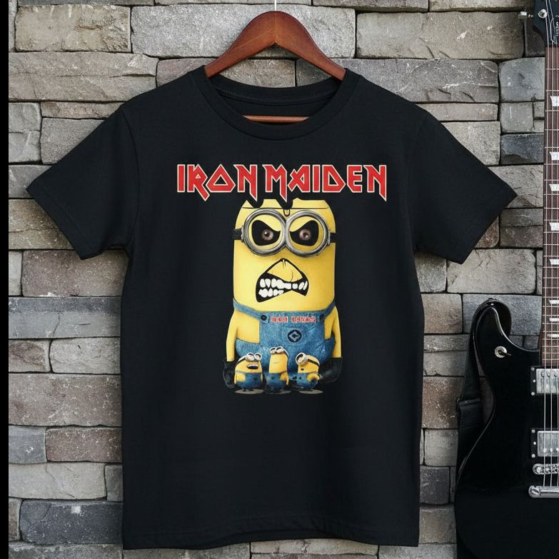 Camiseta infantil Rock Iron Maiden Minions preto