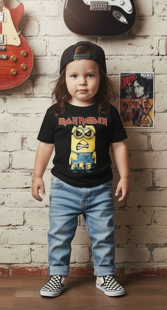 Camiseta infantil Rock Iron Maiden Minions preto — foto 2