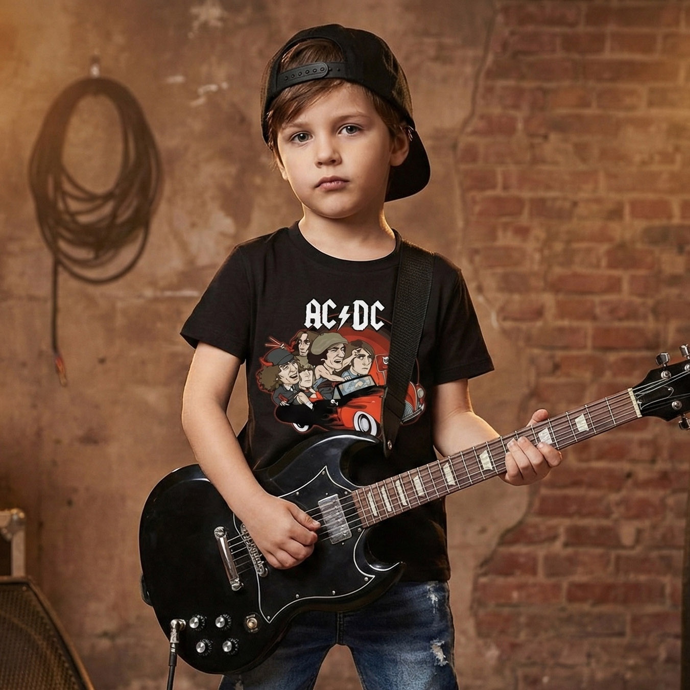 Camiseta  Infantil Rock ACDC Car - preta — foto 2