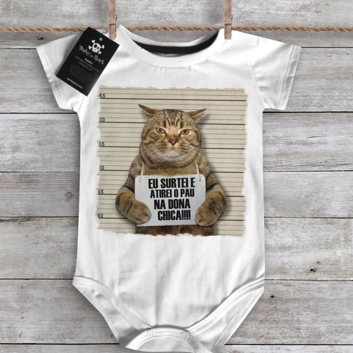 Body Bebê Divertido Bad Cat - Atirei o pau no gato