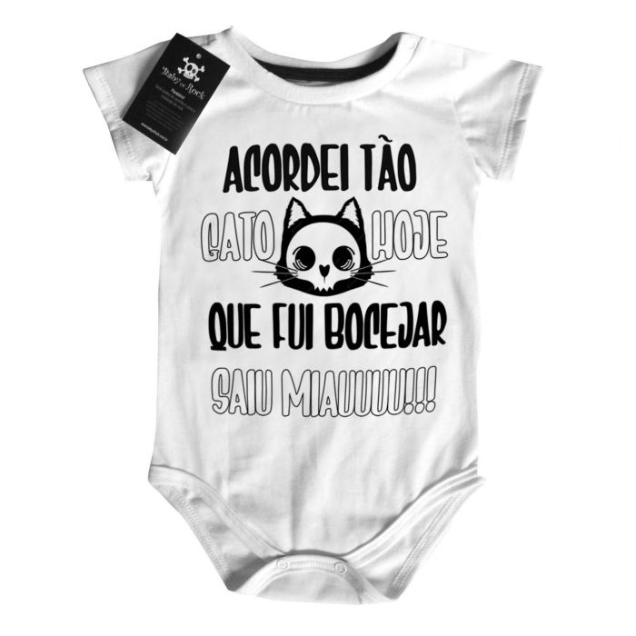 Body bebê Divertido Acordei tão gato que saiu miau