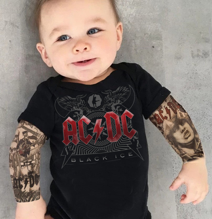 Body  bebê Manga Tatoo ACDC Preto