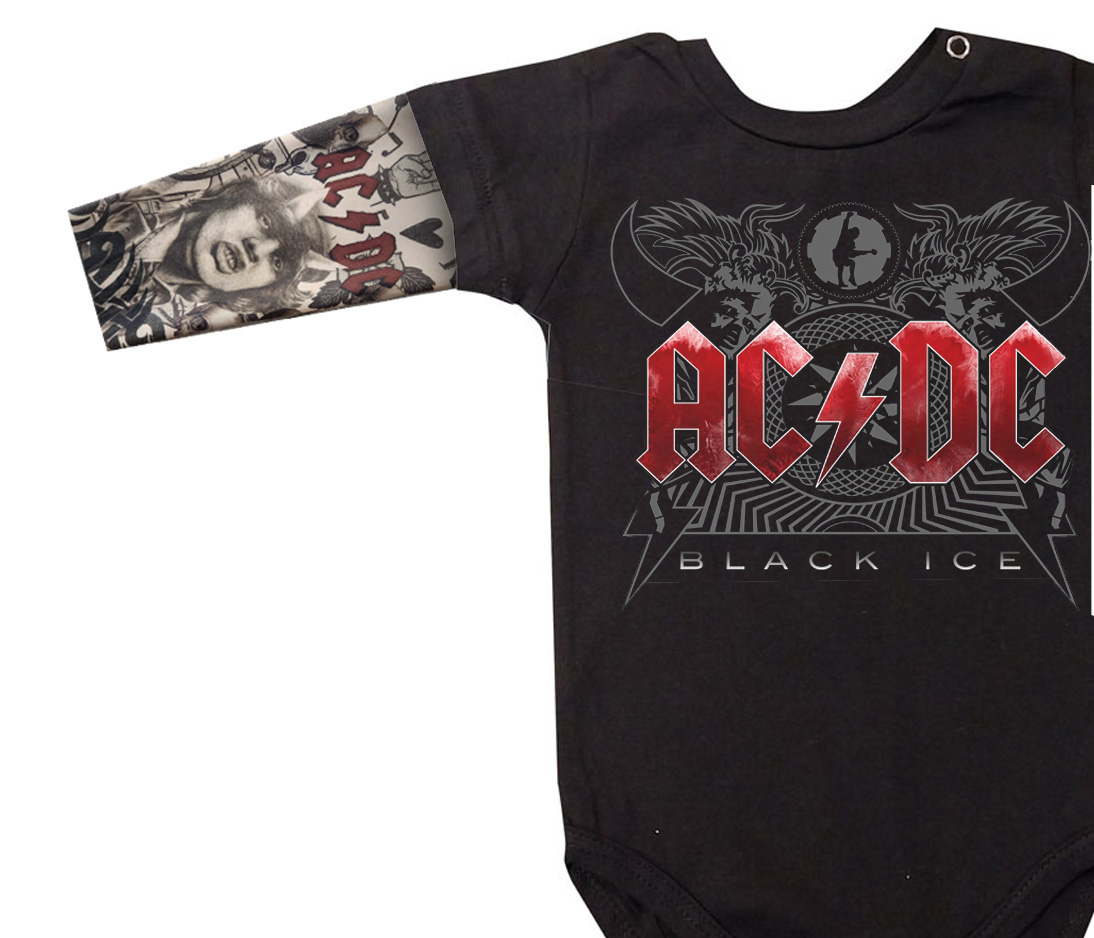 Body  bebê Manga Tatoo ACDC Preto — foto 2