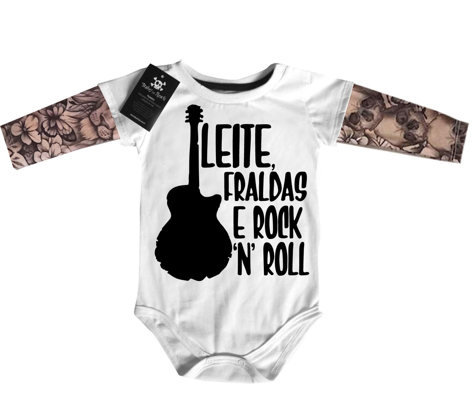 Body  bebê Manga Tatoo Leite Fraldas e Rock n Roll — foto 2
