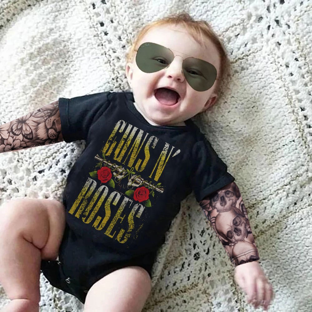 Body  bebê Manga Tatoo Guns n Roses Preto