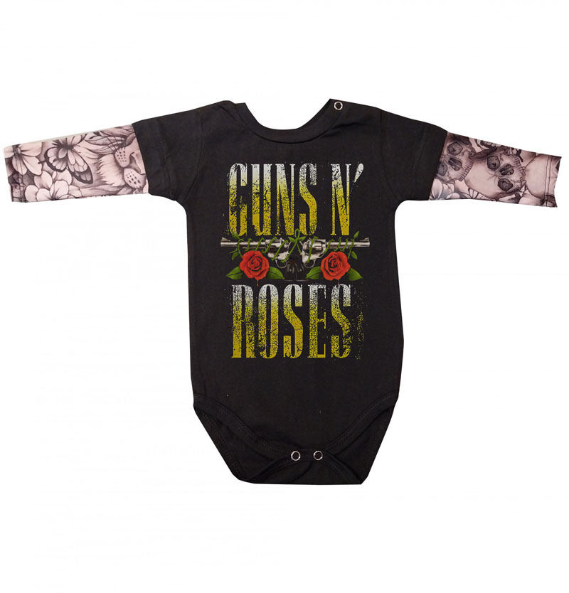 Body  bebê Manga Tatoo Guns n Roses Preto — foto 2
