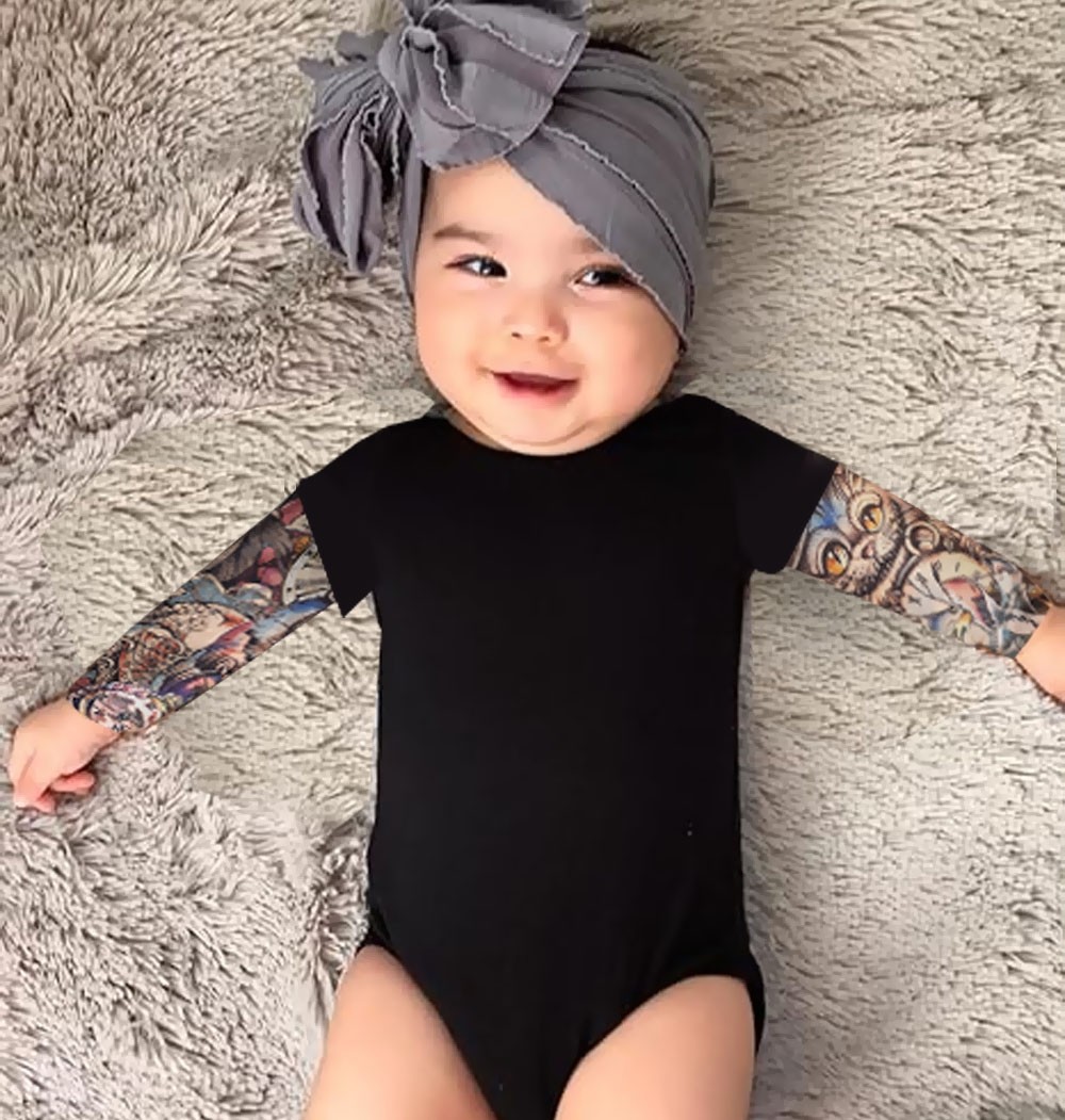 Body  bebê Manga Tatoo Cat Preto