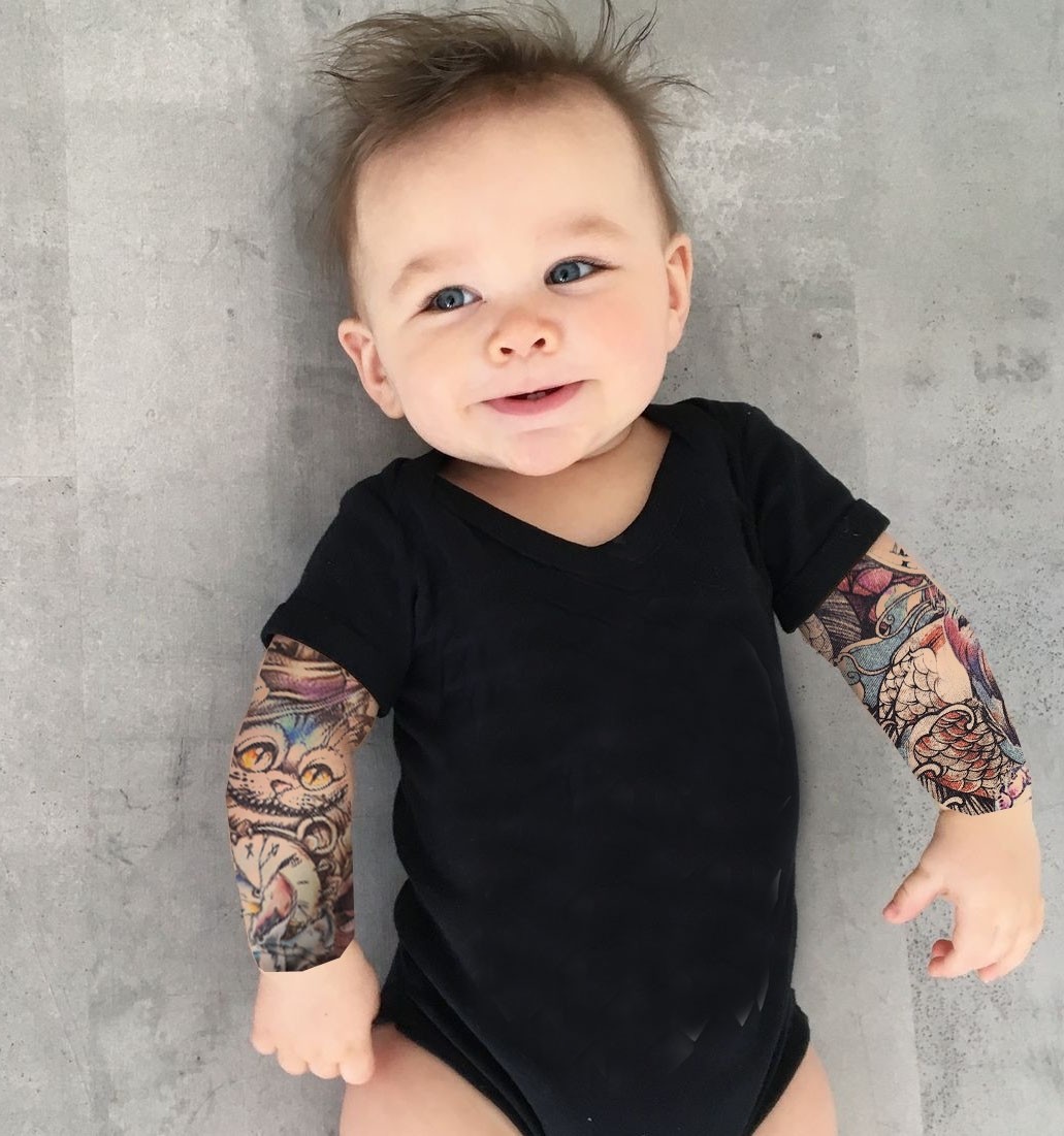 Body  bebê Manga Tatoo Cat Preto — foto 2