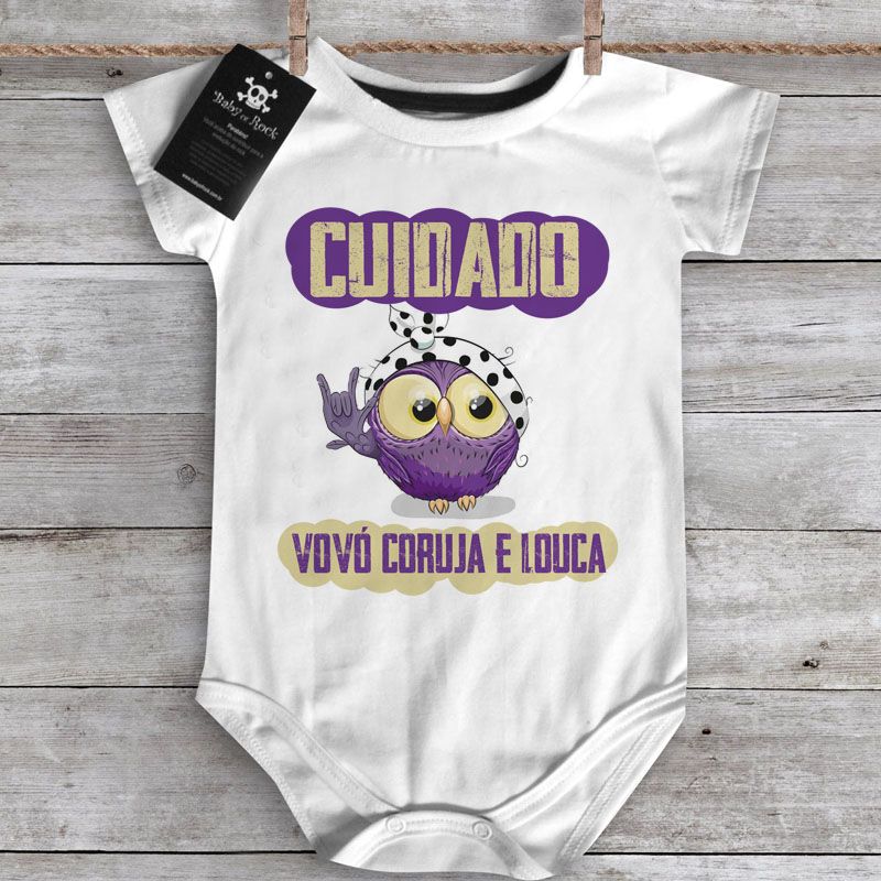 Body  bebê Divertido Vovó coruja e louca