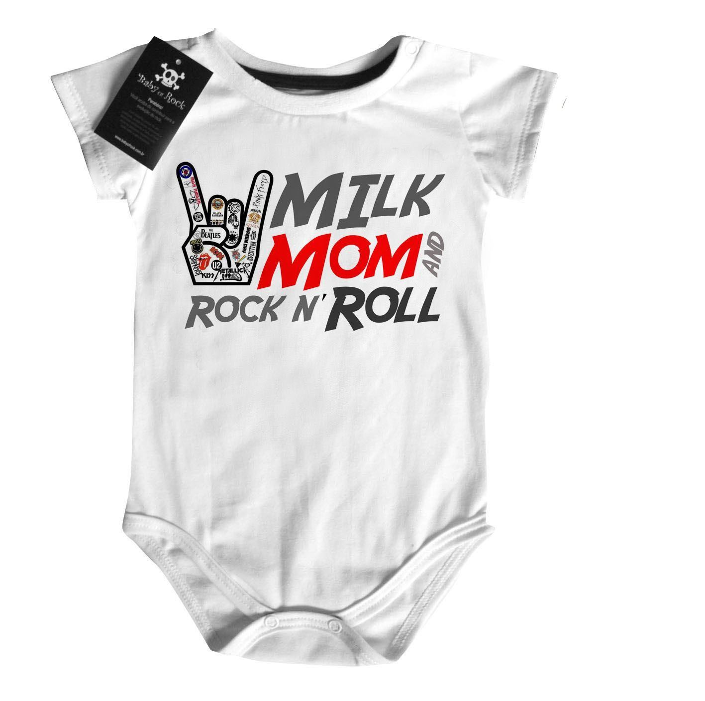 Body bebê rock Leite, mãe e rock n' roll