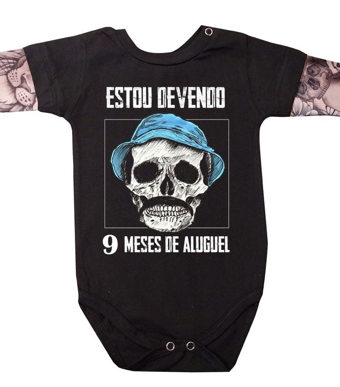 Body  bebê Manga Tatoo Devendo 9 meses de aluguel Preto - Madruga — foto 2