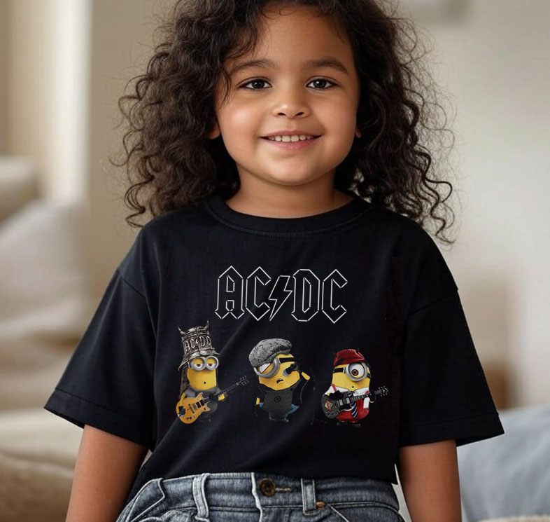 Camiseta  Infantil Rock ACDC Minions - preta