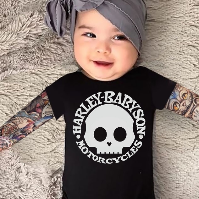 Body  bebê Manga Tatoo Harley Babyson Skull