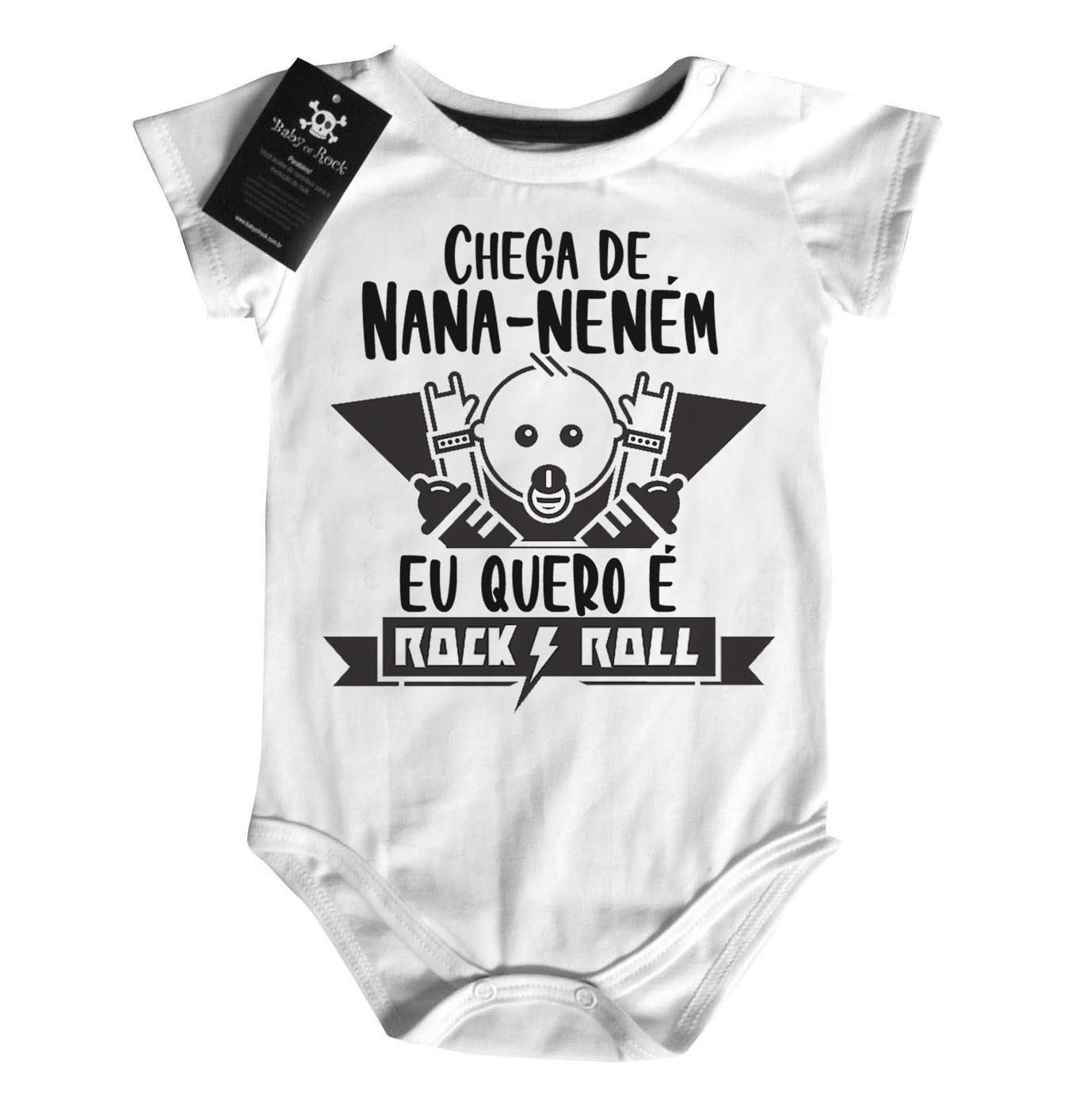Body bebê Divertido Rock Chega de nana nenêm eu quero rock