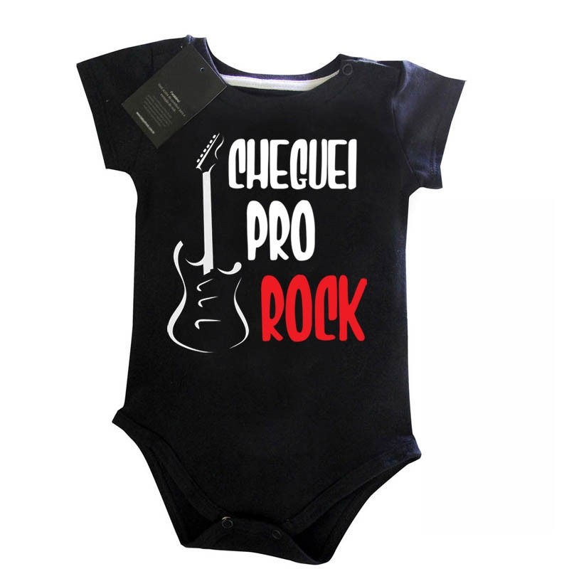 Body Bebê rock Cheguei Pro Rock Preto