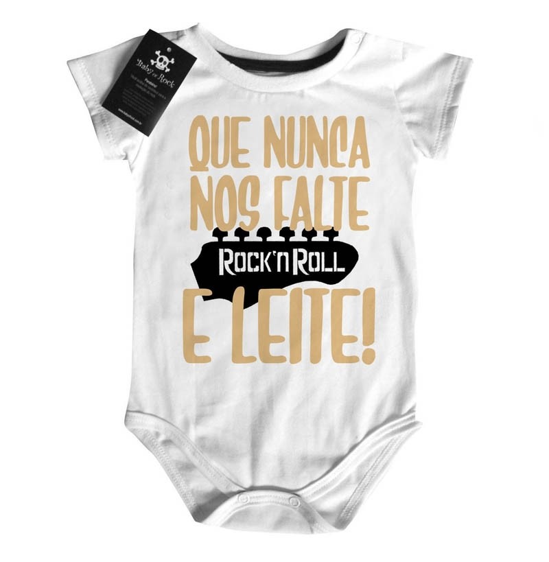 Body Bebê Divertido rock Que nunca nos falte Rock e Leite