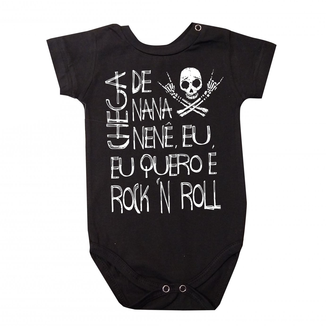 Body Bebê Rock Chega de Nana-neném eu quero e rock (preto)
