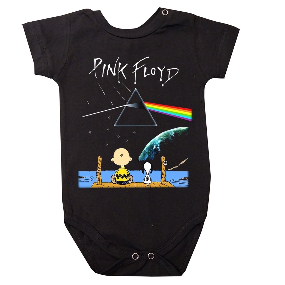 Body Bebê Rock Pink Floyd Snoopy Preto