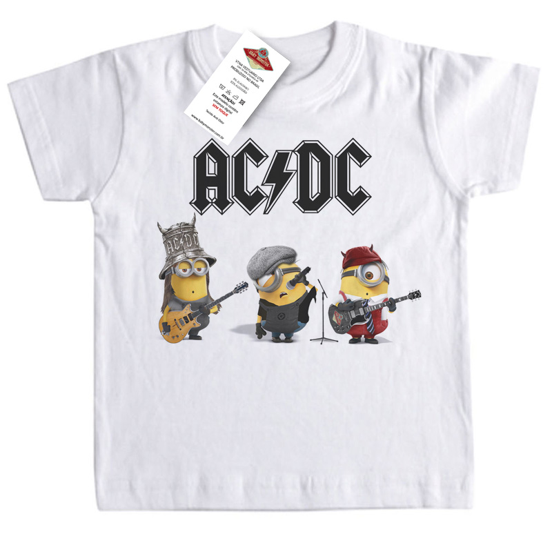 Camiseta Infantil Rock  ACDC Minions - Branca